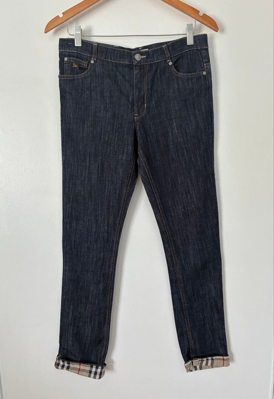 Burberry Dark Wash Straight Leg Cuffed Plaid Hem Jeans Size 16Y